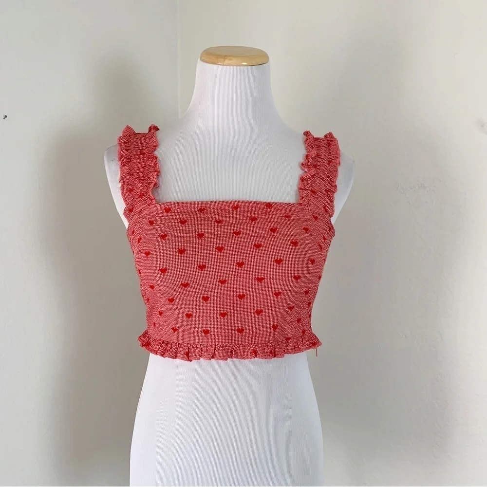 Cider Gingham Check Heart Crop Top Size Small Red - Picture 12 of 12